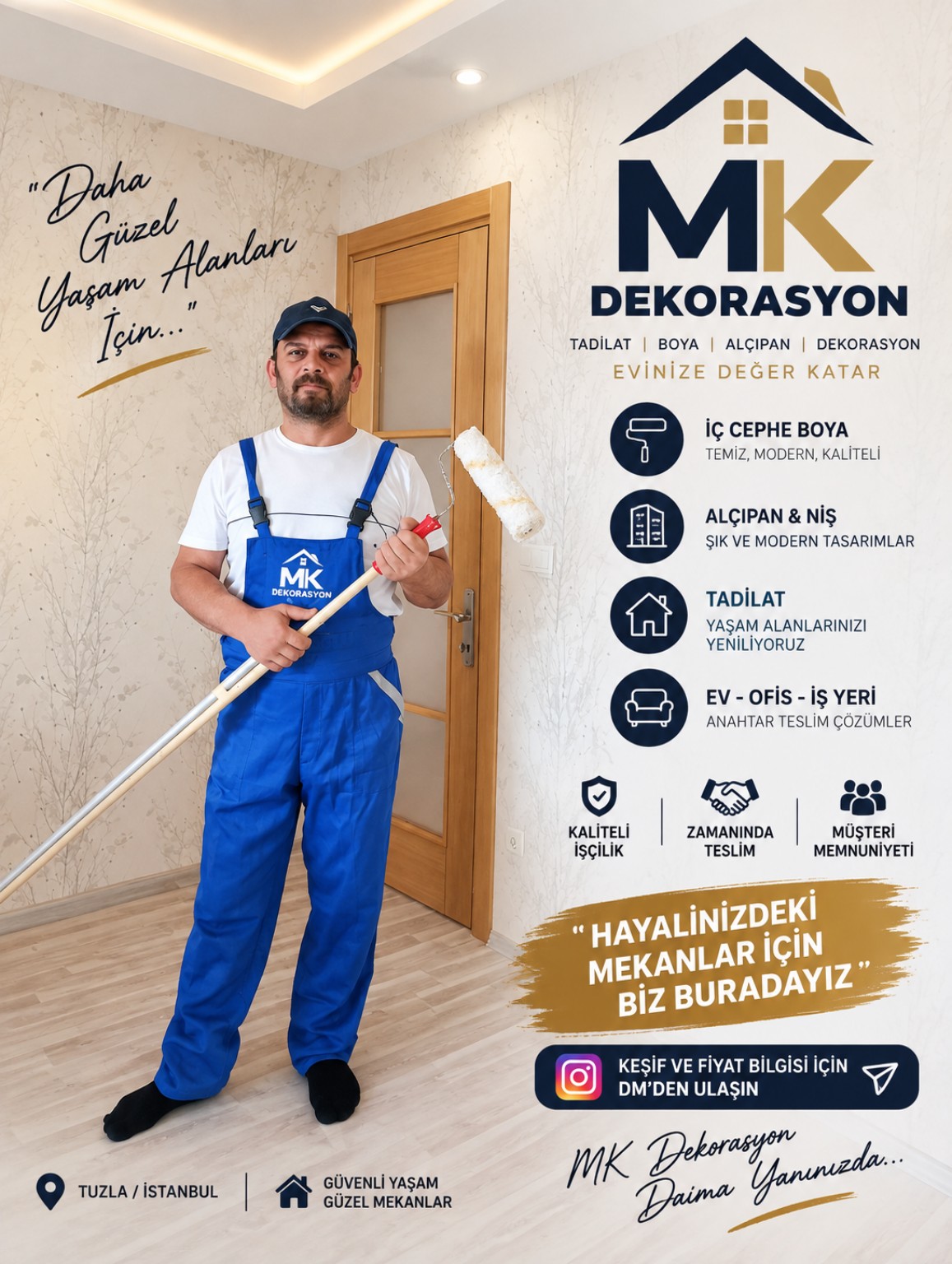 MK Dekorasyon mavi tulumlu tanıtım görseli